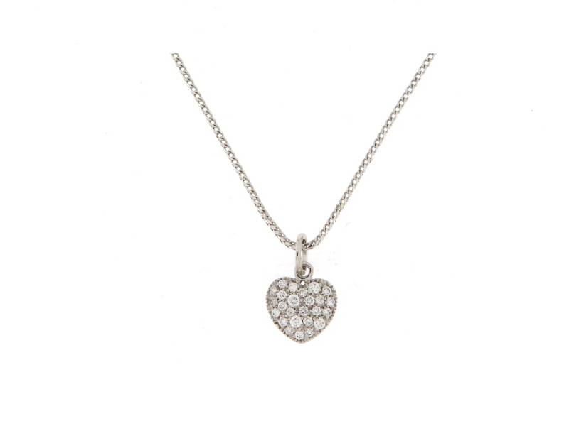 18KT WHITE GOLD NECKLACE WITH DIAMONDS PAVE' HEART PENDANT ANTEO 32745